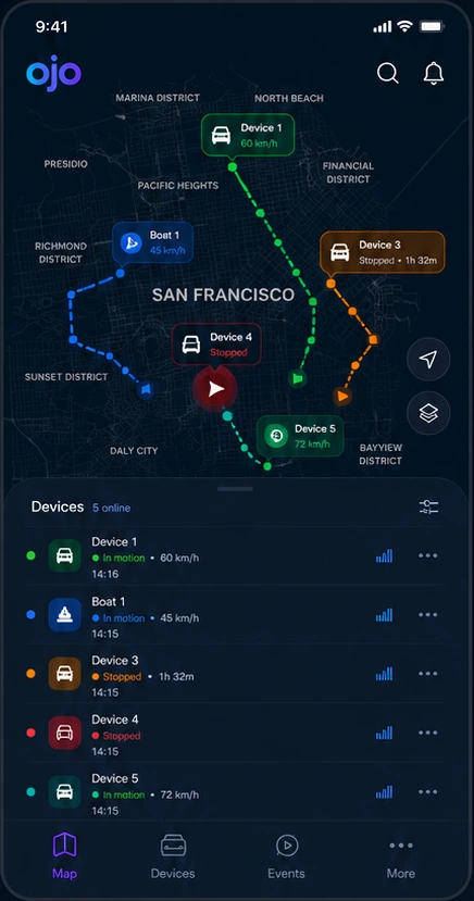 OjO mobile fleet map
