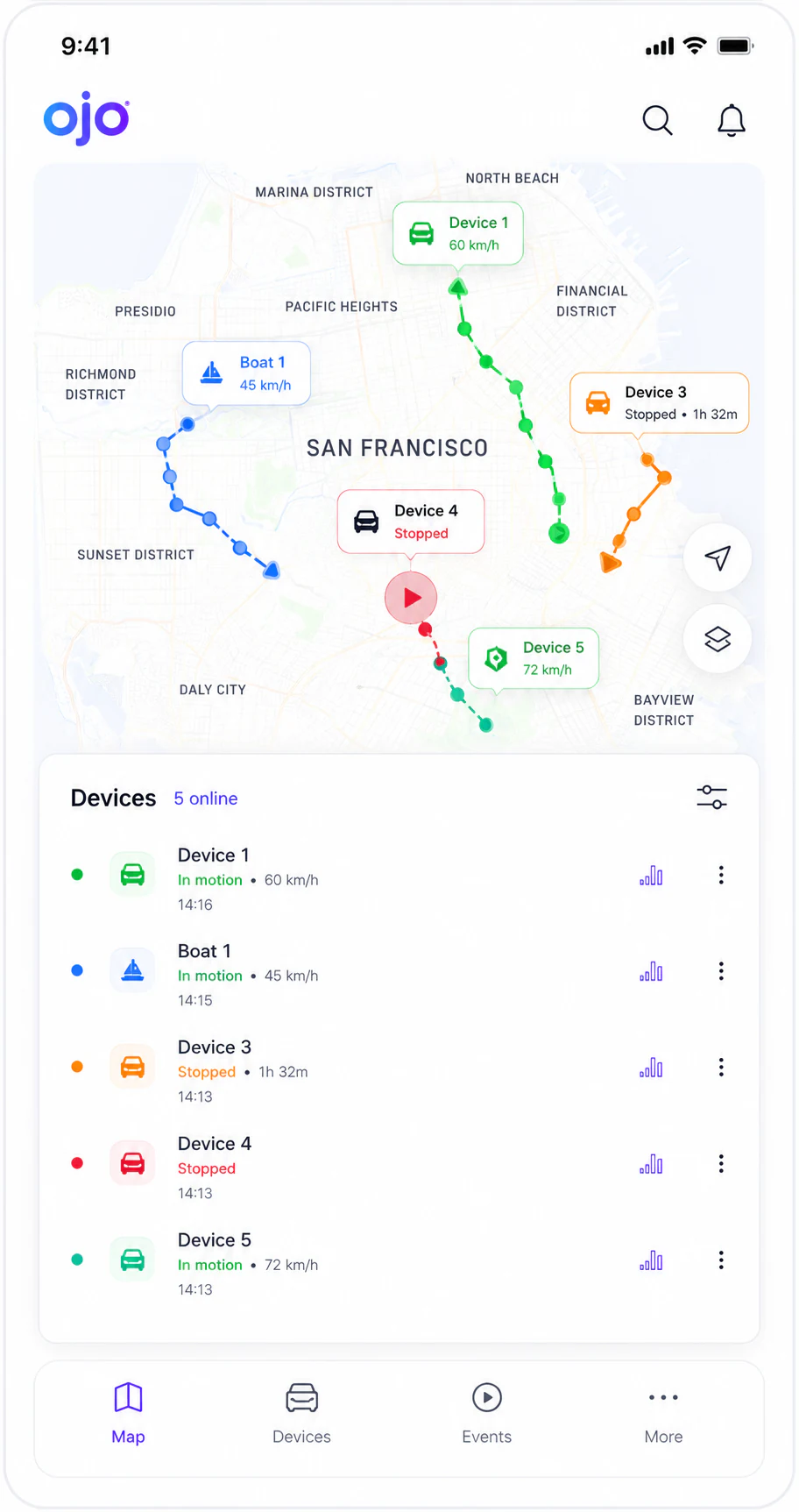 OjO mobile fleet map
